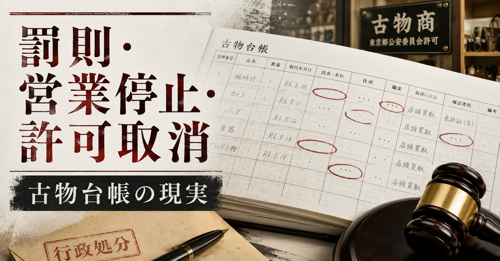 古物台帳を書かないとどうなる｜罰則・営業停止・許可取消の注意点